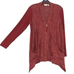 LOGO Lori Goldstein Womens Jacket Mixed Media Faux Suede Sleeves Zip Red XS EC